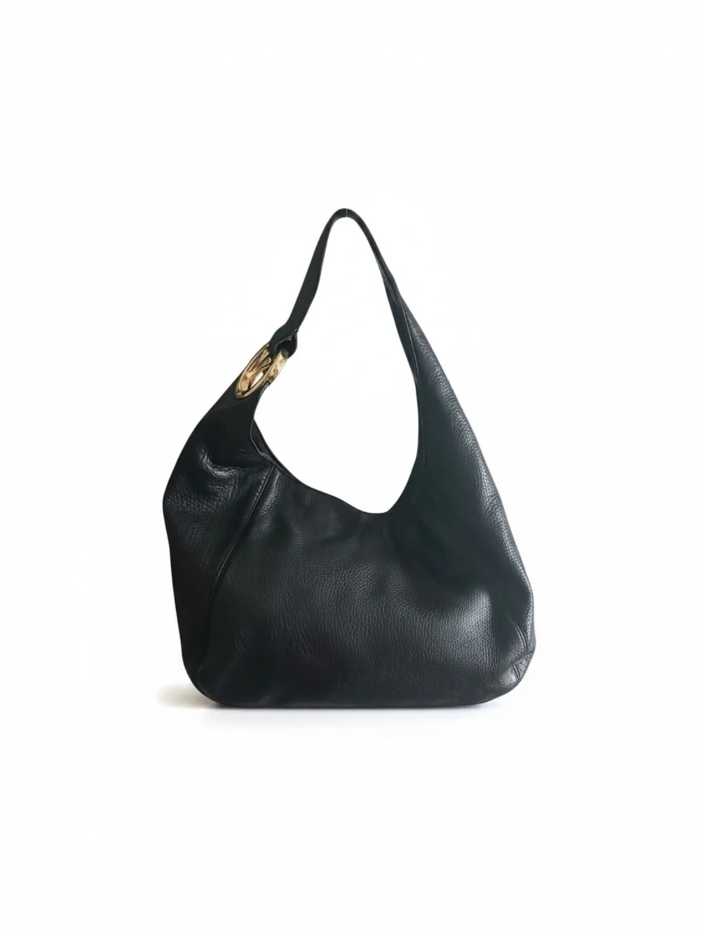 Michael Kors Black Pebbled Leather Fulton Hobo Shoulder Bag Gold Logo Purse OS